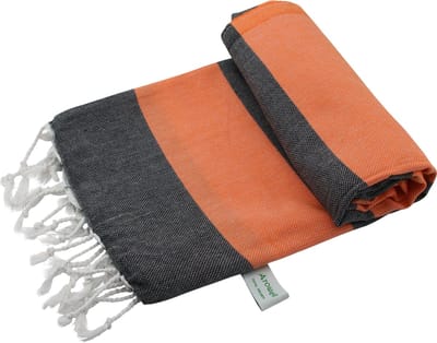 Arowell Double Banded Pestemal - Fouta - Hamamdoek - Hammamdoek - Zwart - Peach - 180 x 100 cm