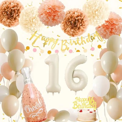 FeestmetJoep® 16 jaar verjaardag versiering & ballonnen - Beige & roze