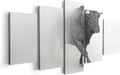 Artaza Canvas Schilderij Vijfluik Stier Op Een Grijze Achtergrond - Zwart Wit - 100x50 - Foto Op Canvas - Canvas Print