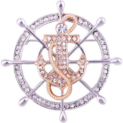 Nieuwe High-End Strass Kristal Roer Anker Broche Pin Heren Pak Jas Reversspeldjes Badge Corsage Luxe Sieraden Accessoires white