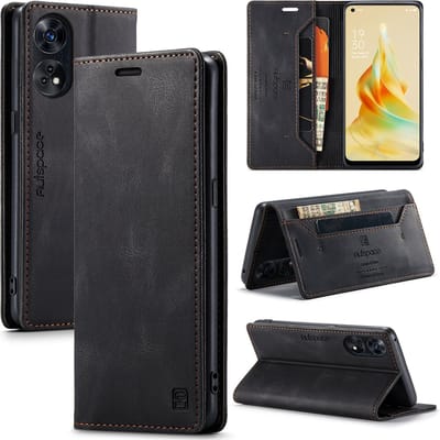 Luxe Flip Case met RFID Bescherming Kaarthouder en Magneetsluiting voor OPPO Reno8 T (4G) _ Zwart