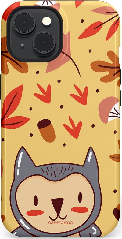 Casetastic hoesje geschikt voor Apple iPhone 15 - MagSafe - Dubbellaagse bescherming - Uil in het woud - Fashion Case - Goud Terracotta Zand Rood