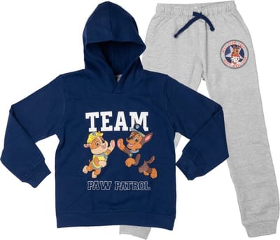 Paw Patrol Set - Lounge set / Joggingpak / Vrijetijdspak - Hoodie+Broek - Team - Blauw/Grijs - Maat 122/128