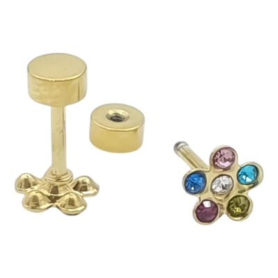 Kleine bloem oorknopjes voor meisje - Premium gold-plated staal met gekleurde steentjes - 6 mm