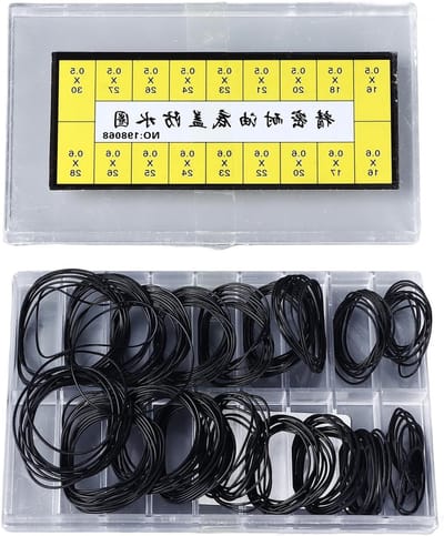 O-Ring Gasket Set voor Horloge, 180 Stukken, Waterdicht Rubber, 18 Soorten voor Horlogereparatie en Onderhoud