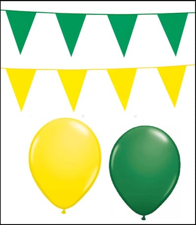 2x Vlaggenlijn groen/geel10 meter + 20 ballonnen groen/geel - Versiering Slinger Feestdecoratie Decoratie