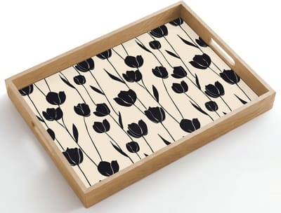 Dienblad hout 50x35 cm - Schootdienblad - Tulpen - Patroon - Zwart - Borrelplank rechthoek - Plateau dienbladen