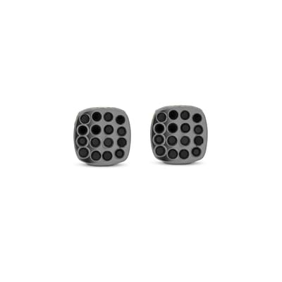 Frank 1967 7FE-0023 Stalen Oorknoppen met Zirkonia Steentjes 6x6mm - Heren - Vierkant - Zwart - Vintage Staalkleurig