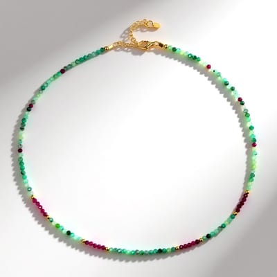 Cavill - Halsketting 925 Sterling Zilver Vermeil - Socoto Smaragd 0 764 ct - Tanzaniaanse Robijn 1 14 ct - Ronde Edelstenen