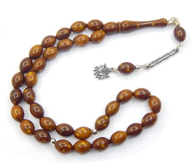 Tasbih Tespih Misbaha Subha 33 - Bruin - Ovale vorm - Islamitisch moslim - 10 mm - Bewerkte kralen - Gebedsketting - Sieraden - Cultusaccessoires
