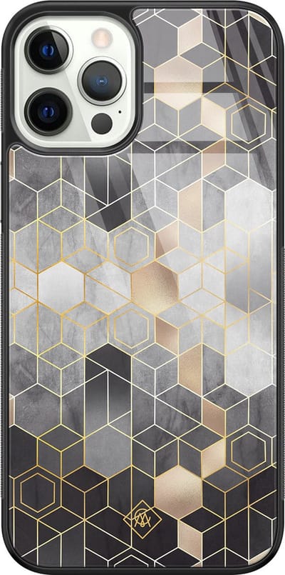 Casimoda® hoesje - Geschikt voor iPhone 12 Pro - Grey Cubes - Luxe Hard Case Zwart - Backcover telefoonhoesje - Grijs