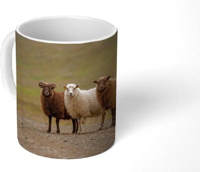 Mok - Koffiemok - Schapen - Bruin - Wit - Grindpad - Mokken - 350 ML - Beker - Koffiemokken - Theemok