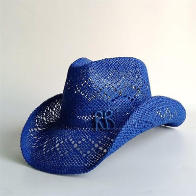 Oranje Westerse Cowboy Strooien Hoed Letter Strooien Hoeden Voor Vrouwen Mannen Zomer Buiten Vakanties Strand Zon Hoed Voor Vrouwen Sombrero 55-58CM blue