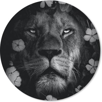 Muismat rond 20x20 cm - Mousepad Bloemen - Leeuw - Jungle - Zwart - Wit - Ronde muismatten