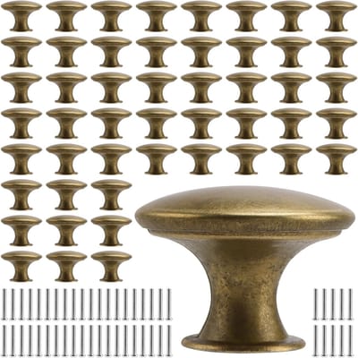 50 Stuks Messing Ladeknoppen, 30x21mm Ronde Deurklinken met Schroeven, Retro Kastgrepen voor Keuken, Badkamer en Slaapkamer Meubels