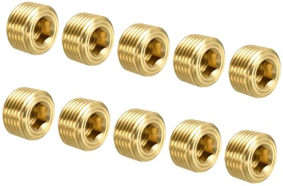 Dailygoods- Pijpplug Messing - 10 Stuks - Buitendraad 3/8" NPT - Zeskantkop - Corrosiebestendig - Voor HVAC/Sanitair - Buisplug
