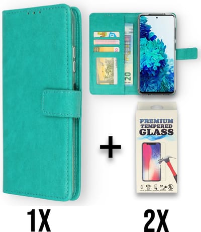 Casemania Hoesje Geschikt voor Oppo A78 5G Turquoise & 2X Glazen Screenprotector - Portemonnee Book Case - Kaarthouder & Magneetlipje