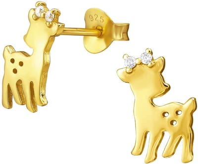 Joy|S - Zilveren hertje oorbellen - 8 x 11 mm - zirkonia - gold plated