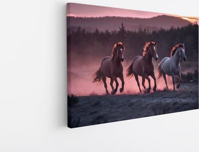Saammp Canvas Schilderij - Paarden in zonsondergang - Natuur - Dieren - 45x30 - Foto op canvas - Wanddecoratie - Muurdecoratie Woonkamer - Slaapkamer decoratie - Canvas Print