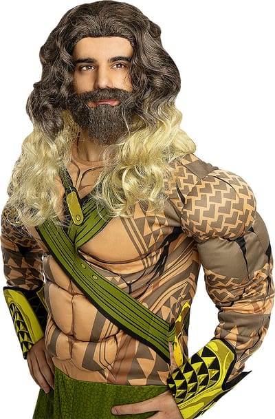 FUNIDELIA Aquaman Pruik met baard voor vrouwen en mannen - Bruin