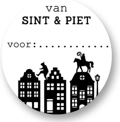 20x Sinterklaas / Sint - Sluitsticker Van sint en piet voor - Naam invullen - Sluitzegel - Wit - Zwart - Envelop sticker - Kaart - Cadeau – Gift – Cadeauzakje - Pakjesavond - 5 december - 40mm