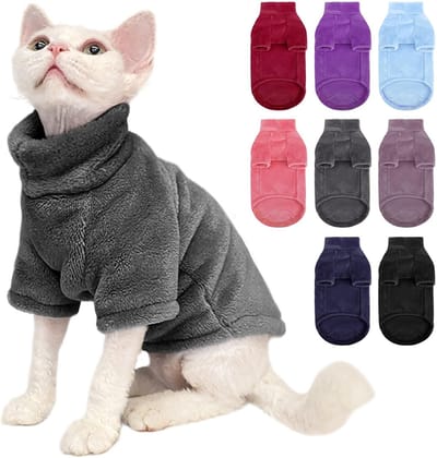 OLOEY Coltrui-vest met kattenprint-pyjamaset met Sphynx-kattenprint-fleece trui met mouwen en kittenprint-grijs-maat XS