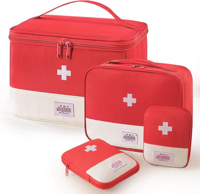 Medicijnenopslag Doosjes Set van 4 - Waterdichte Huisapotheekbox met Handgrepen voor Thuis en Op Reis - Compact en Draagbaar