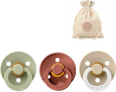 BIBS spenen T1 met speenzakje - Sage, Woodchuck en Glow in the dark Vanilla - 0 tot 6 maanden