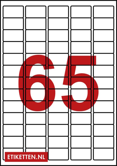 Master Etiketten - Etiketten op A4 Vel - 38 x 21 mm - 65 stickers per vel - 100 vel