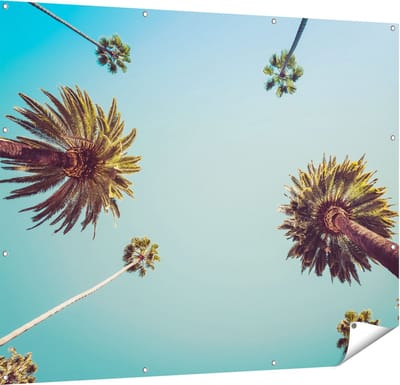 Gards Tuinposter Palmbomen met Bladeren in de Lucht - 150x120 cm - Tuindoek - Tuindecoratie - Wanddecoratie buiten - Tuinschilderij