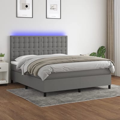 vidaXL - Boxspring - met - matras - en - LED - stof - donkergrijs - 180x200 - cm