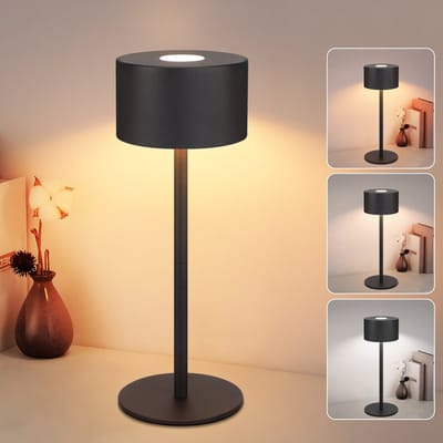 NETTLIFE Tafellamp LED - zwart - Touch Dimbaar - rond - Draadloos Nachtlamp - USB Oplaadbaar - In hoogte verstelbaar - 3 Kleurtemperaturen - IP44 - Draagbare Tafellamp - voor Eetkamer | Slaapkamer | woonkamer | Hotel | Café | Restaurant