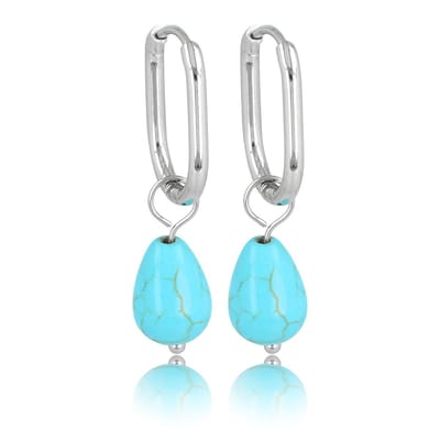 My Bendel - Zilverkleurige Oorbellen met Blue Howlite Edelsteen - 30 Mm Lang - met Luxe Cadeauverpakking | Sieraden Voor Dames