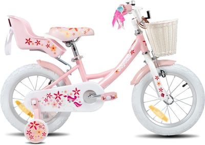 Joystar Unicorn Kinderfiets voor Meisjes - 14 Inch - Mand - Zijwieltjes - Bel - Handrem - Roze - Geschikt voor buitenactiviteiten in de lente