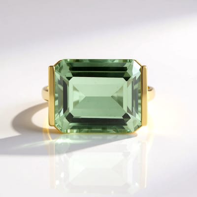 Cavill - Zilveren RIng met 16,2 ct Groene Amethist - Verguld 925 Sterling Zilver - Achthoekige Braziliaanse Edelsteen - Elegante Damesring