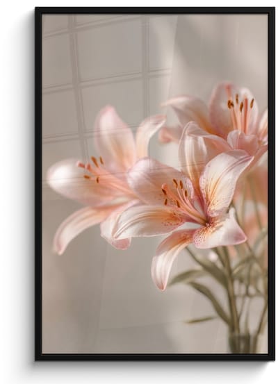 Poster in lijst - Fotolijst 80x120 cm - Posters - Lelies - Meeldraden - Roze - Wazig - Posterlijst zwart - Decoratie - Wanddecoratie woonkamer - Muurdecoratie slaapkamer