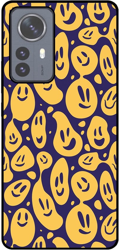 Smartphonica Telefoonhoesje Geschikt voor Xiaomi 12 Pro met smiley opdruk - TPU backcover case emoji design - Paars Geel geschikt voor Xiaomi 12 Pro