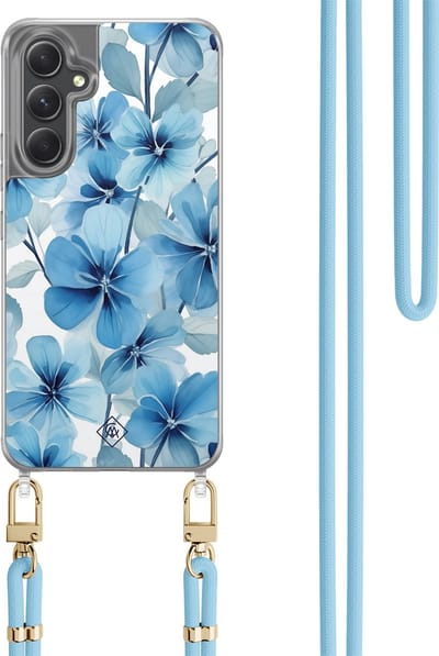 Casimoda® hoesje met koord - Geschikt voor Samsung A34 - Indigo Gardens - Afneembaar koord - TPU/polycarbonaat - Blauw