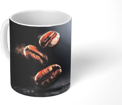 Mok - Koffiemok - Koffiebonen - Zwevend - Grijs - Mokken - 350 ML - Beker - Koffiemokken - Theemok