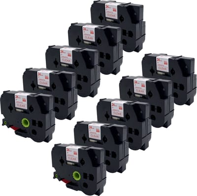 DULA Brother Compatible label tape- Tze-152 - 10 cassettes - Brother P-Touch - Rood op transparant - 24mm x 8m