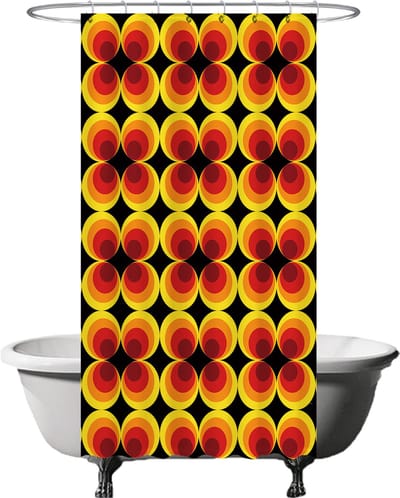 Ulticool Douchegordijn - Retro Vintage Flowers 60's 70's - 120 x 200 cm - met 8 ringen - Anti Schimmel - Waterdicht & Wasbaar - Semi Transparant - Oranje Geel