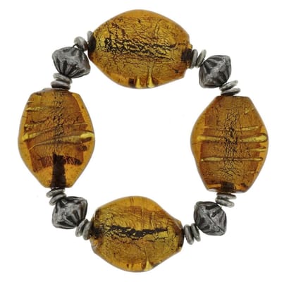 Behave - Elastische armband met bruine glaskralen - retro stijl - 15 cm