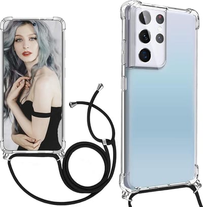 Hoesje Geschikt Voor Samsung Galaxy S21 FE Hoesje Koord transparant shockproof cover - Galaxy S21 FE Koord Silicone hoesje TPU backcover - Zwart