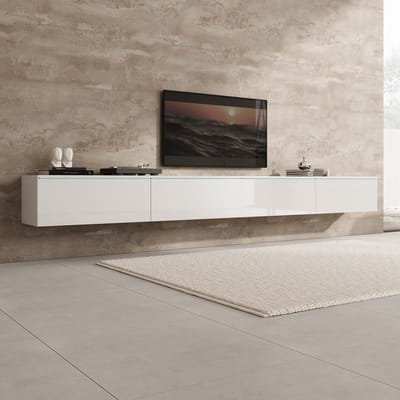Meubella - Verity - TV-Meubel met LED - Wit hoogglans - 300x33x32 cm
