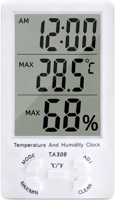 Digitale thermometer hygrometer - Luchtkwaliteit monitor - Binnenklimaat controleren - Real-time metingen - 150x88x25 mm - Wit