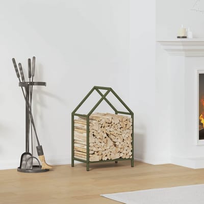 vidaXL - Brandhoutrek - 40x25x60 - cm - koudgewalst - staal - olijfgroen