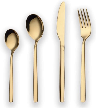 24-delige titanium vergulde roestvrijstalen bestekset, 24-delige gouden bestekset, gouden bestekset, servies voor 6 (glanzend goud)