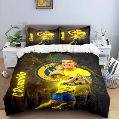 Mode Voetbalster R-Ronaldo Print Beddengoed Set Dekbedovertrek Dekbed Bed Jeugd Kinderen Meisjes Jongens Luxe Verjaardagscadeau EU Single(135*200cm)3pcs