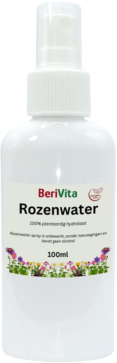 Rozenwater 100ml Spray - Puur - Hydrosol, Hydrolaat van Rosa damascena, Bulgaarse Roos - Gezicht en Body Mist - Natuurlijke Toner