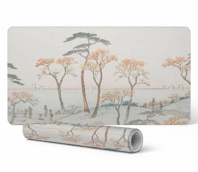 Duurzame antislip bureauonderlegger met bomen aan het water, 90x45 cm